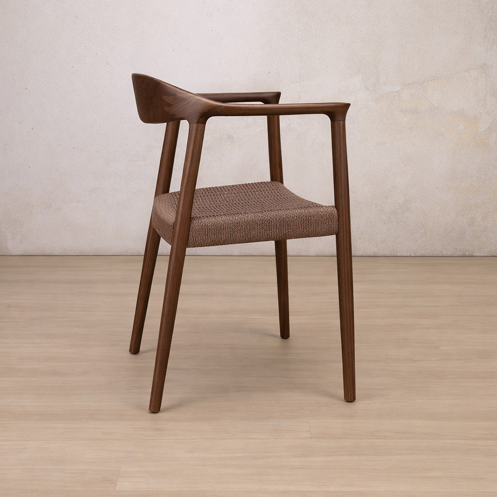 Easton wood dining chair featuring a walnut wood frame and a textured, handwoven rope seat. dining chairs, modern dining chairs, armchairs | Leather Gallery