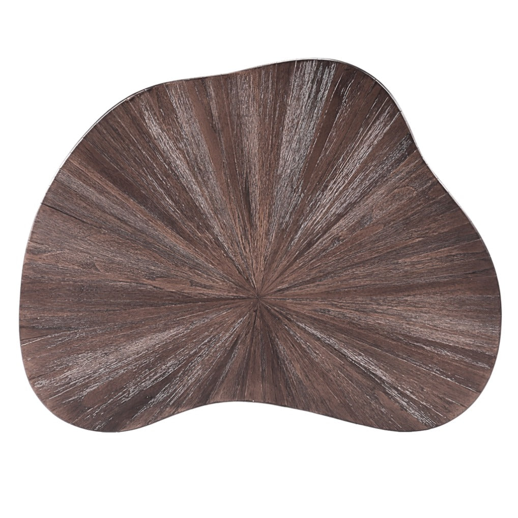 Top-down view of the Gallery Everyday Eden Nesting Coffee Tables Set of 2, showing the organic-shaped dark wood top with sunburst grain.