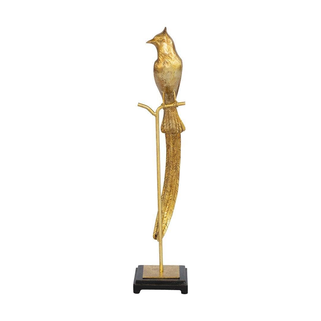 Exotic Bird Sculpture Ornament Leather Gallery Gold 18 x 12 x 58CM