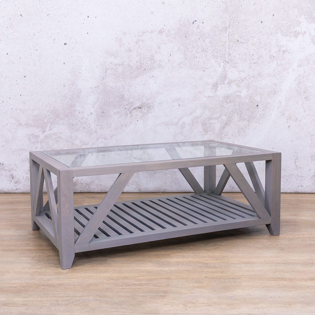 A side view of the Fairview Glass Top Rectangle Coffee Table | Coffee Tables Leather Gallery | Glass Coffee Table | Coffee Tables For Sale | Small Coffee Tables | Coffee Tables South Africa | Coffee Table