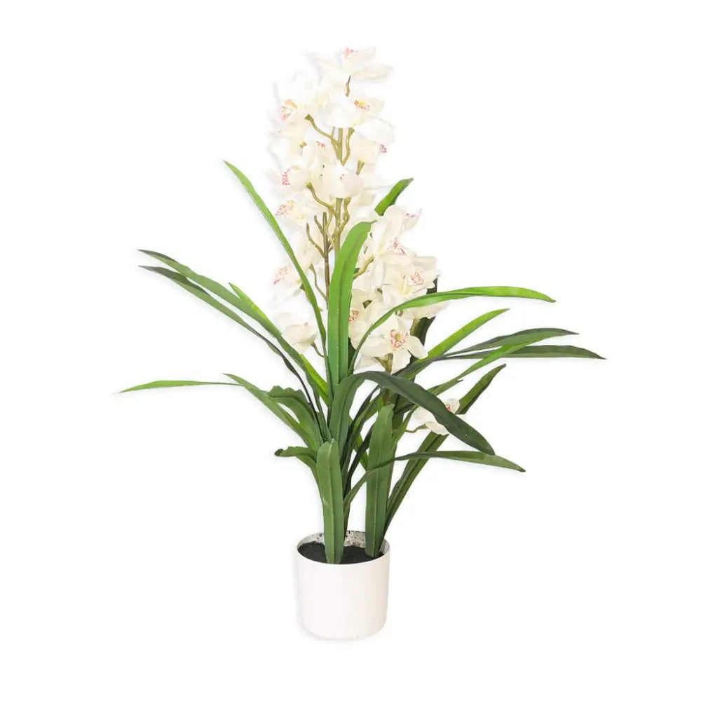Faux Cymbidium Orchid Plant White - 105cm - Decor