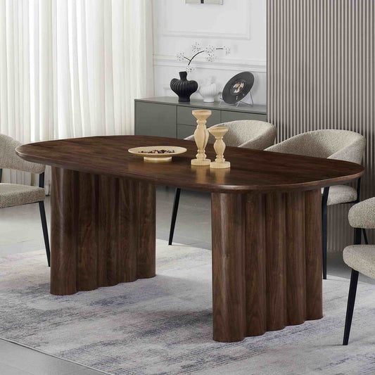 Gallery Everyday Gaia Dining Table in Brown Walnut, 2m 6 Seater, styled with decorative accents in a modern living room.