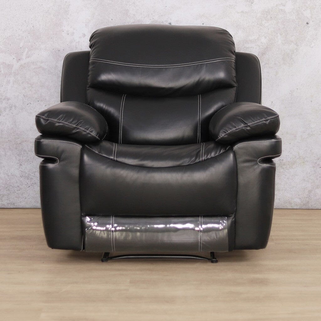 Geneva 1-seater leather recliner chair, front view, in black - Leather Recliner, recliner chair, recliner couches