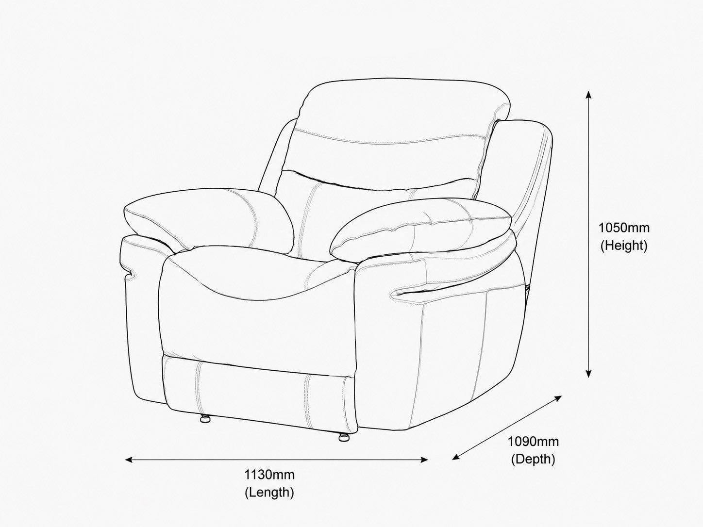 Measurement chart for Geneva 1 Seater Leather Recliner Chair