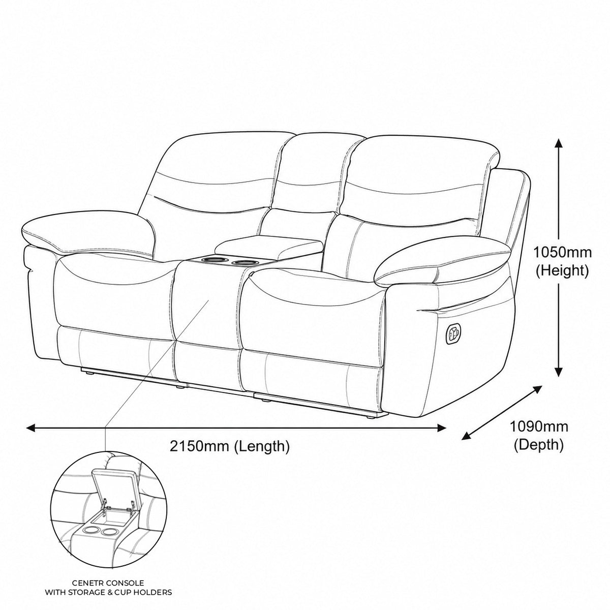 Geneva 2 Seater Home Theatre Leather Recliner