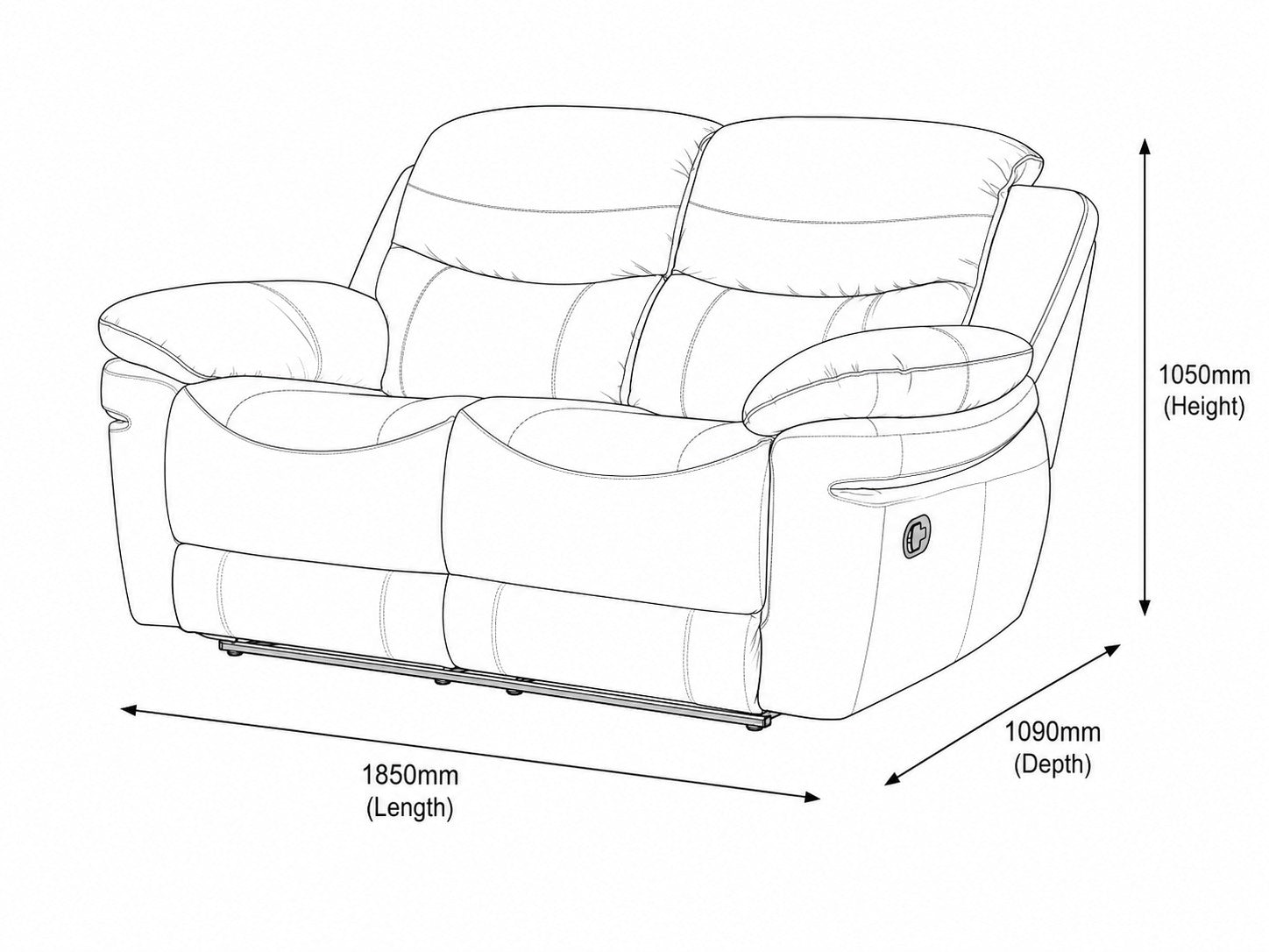 Measurement chart for Geneva 2 Seater Leather Recliner