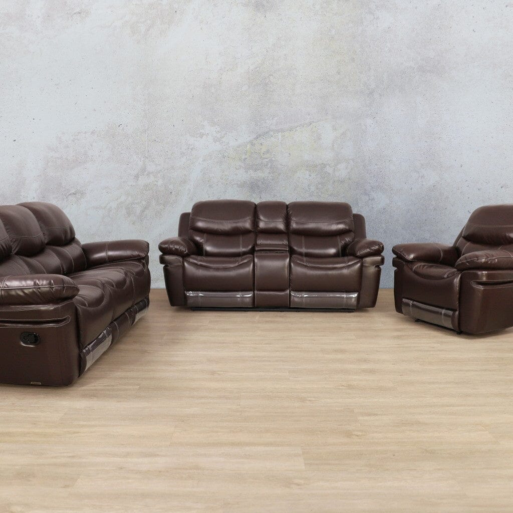 Geneva 3-piece Leather Recliner Home Theatre Suite - Choc - Leather Recliners, recliners lounge suite, recliner couches