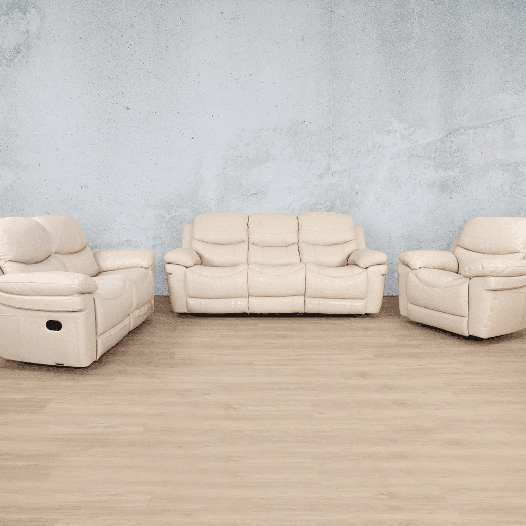 Geneva 3 + 2 + 1 Leather Recliner Suite - Beige-G - Leather Recliner