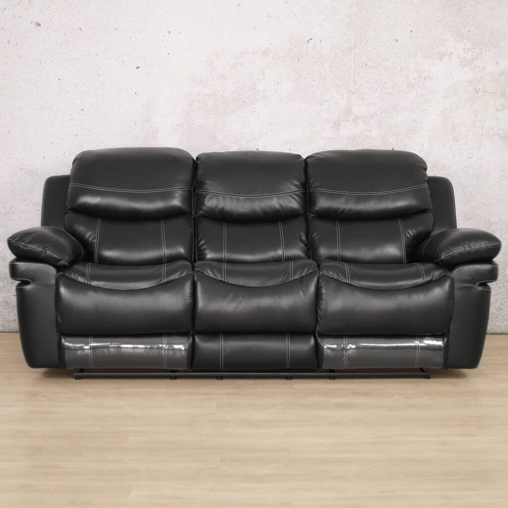 Geneva 3-seater recliner - Black, front view - Leather Recliners, recliner couches, 3-seater recliner couch