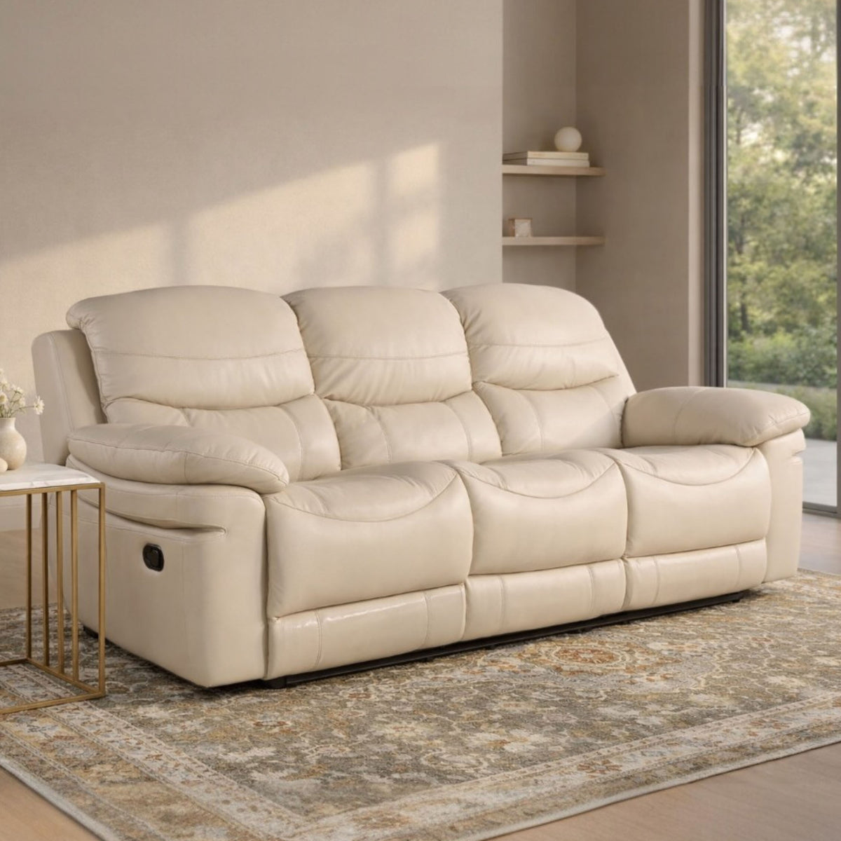 3 seater recliner couch, recliner settees, recliner couches, reclining 3 seater couch,  leather recliner Beige-G