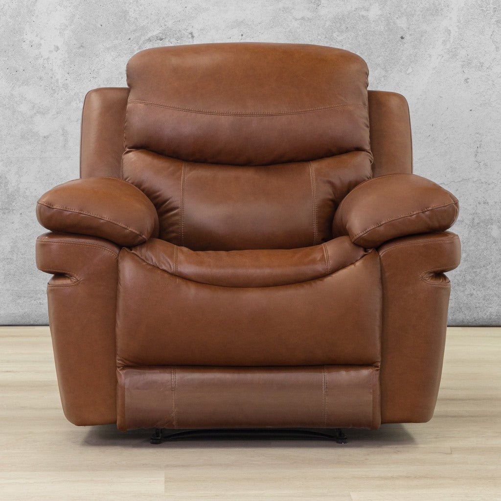 Front facing view of the Geneva 1 seater recliner couch in Imperial Royal Walnut |  recliner chair, recliners for sale, recliner couches, brown leather couch, sofas and couches