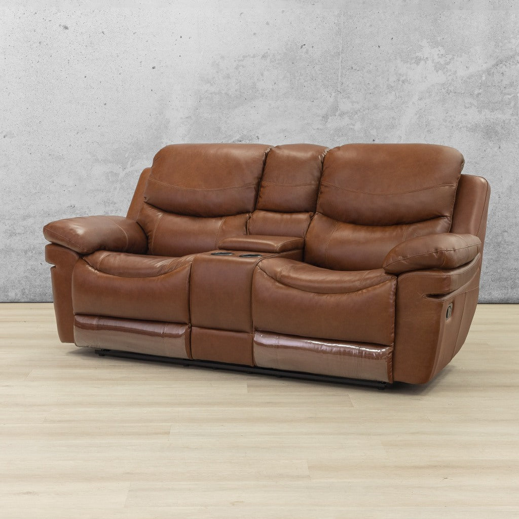 Geneva 2 Seater Leather Home Theatre Recliner - Imperial Royal Walnut, angle view | recliner couches, 2 seater recliner, recliner couches for sale, leather recliner, couches for sale 