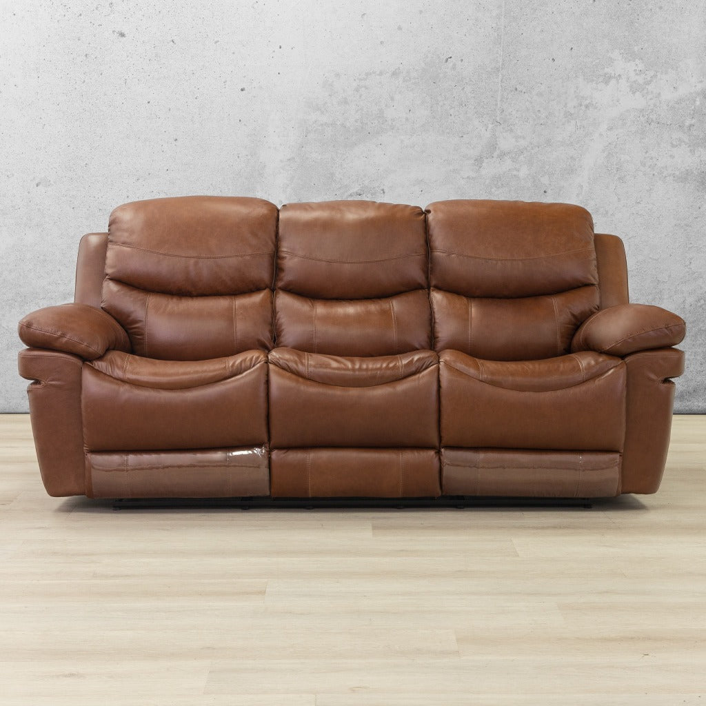 Front facing view of the Geneva Leather 3 seater recliner couch in Imperial Royal Walnut. | recliner couches, 3 seater recliner couch, recliner couches for sale