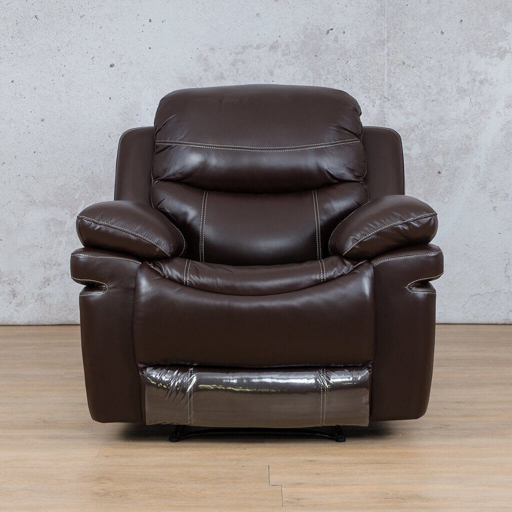 Geneva recliner chair - choc, front facing | Leather Recliner, single recliner chair, recliner sofa 