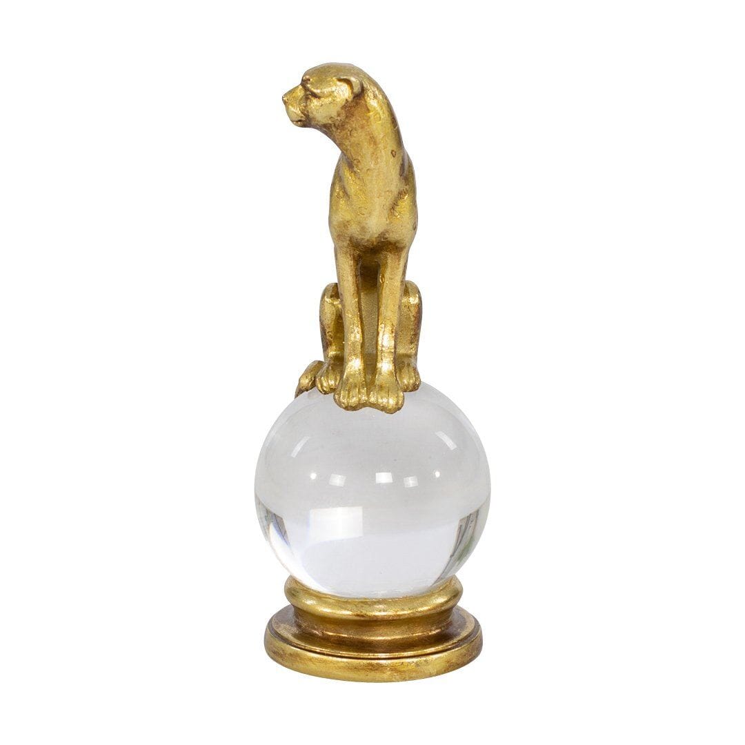 Gold Leopard & Crystal Ball Ornament Ornament Leather Gallery Gold 12 x 11 x 28cm