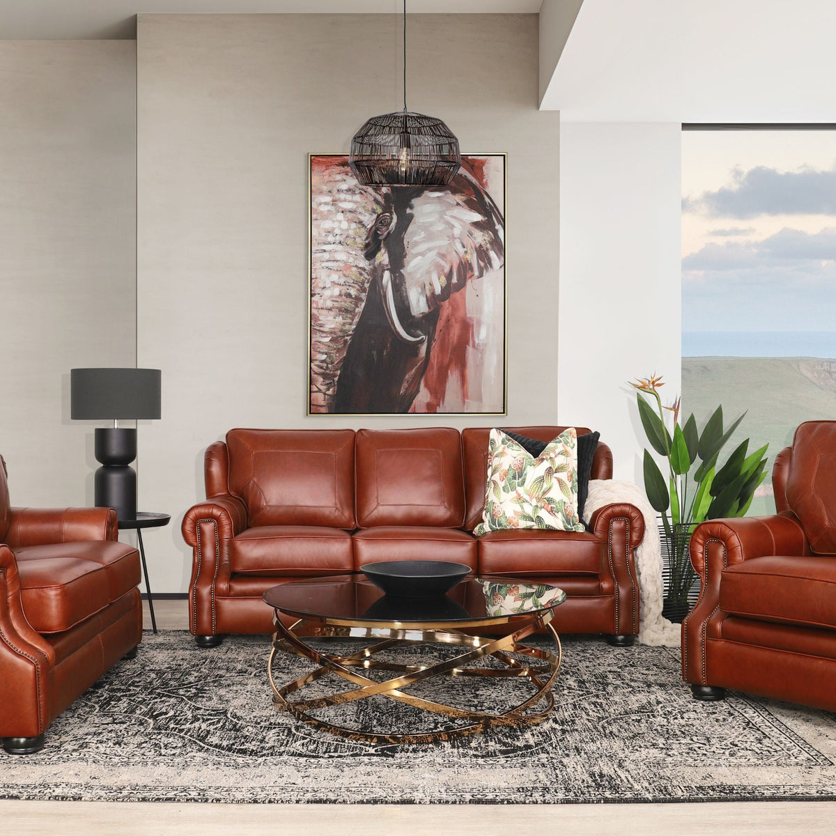 Highpoint 3 + 2 + 1 Leather Sofa Suite - Odingo Bark - Leather Sofa
