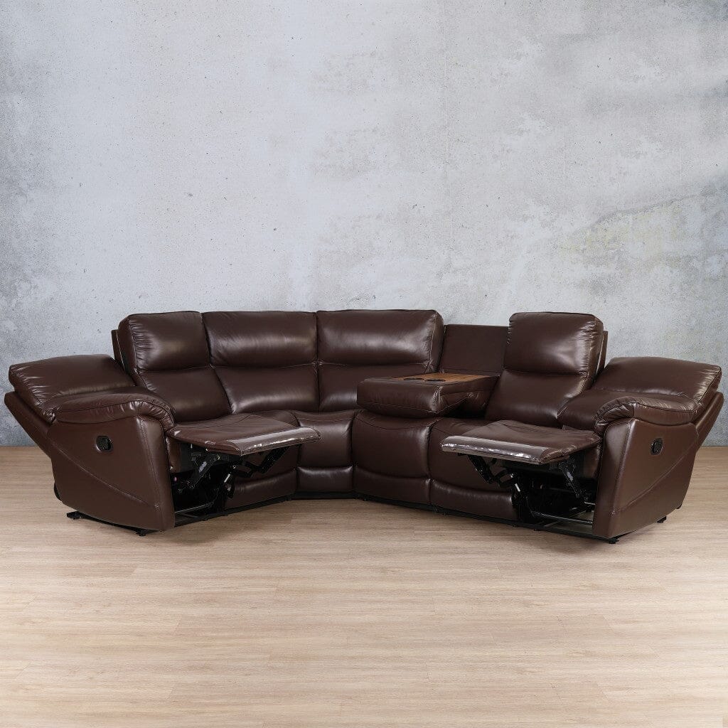 Hilton Leather Corner Sofa - Leather Sectional Choc