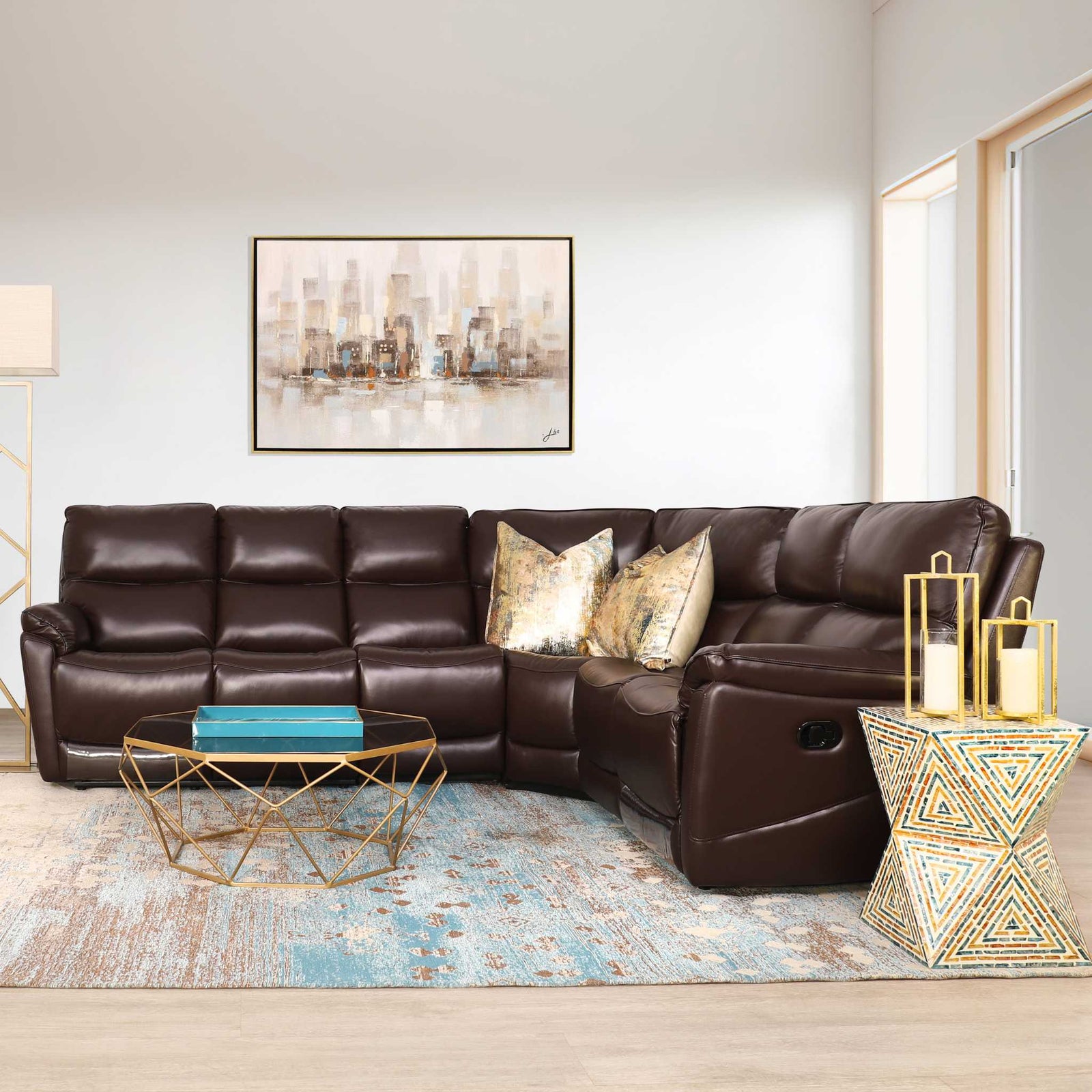 Hilton Leather Corner Sofa - Leather Sectional Choc