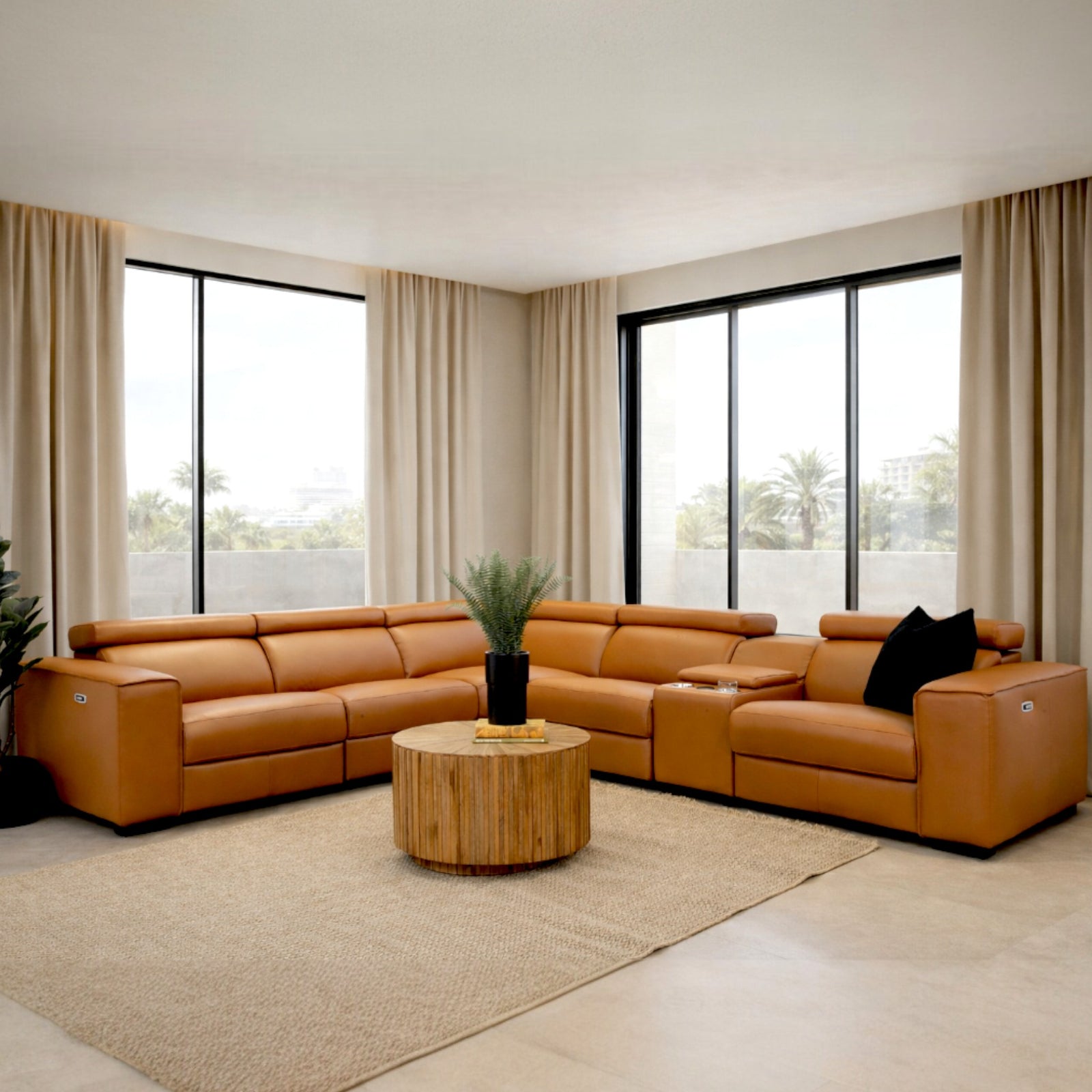 Houston Leather Corner Couch in Tan, with 3 power recliners | Leather Gallery Corner Couches, corner couch with recliners, leather couch modern