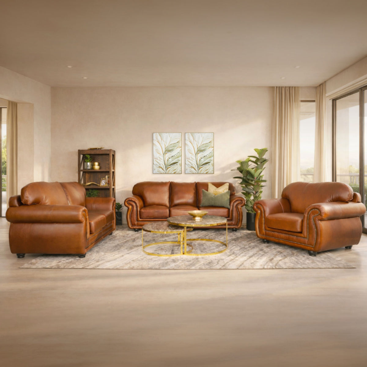 Isilo 3 + 2 + 1 Leather Sofa Suite - Czar Pecan - Leather Couches