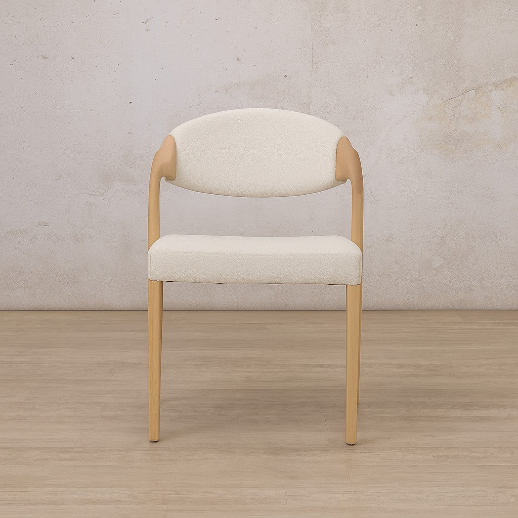 Keanu Fabric Dining Chair with a natural hued wood frame and cream fabric upholstery. | Leather Gallery Dining Chairs, modern dining chairs south africa, wooden dining chairs