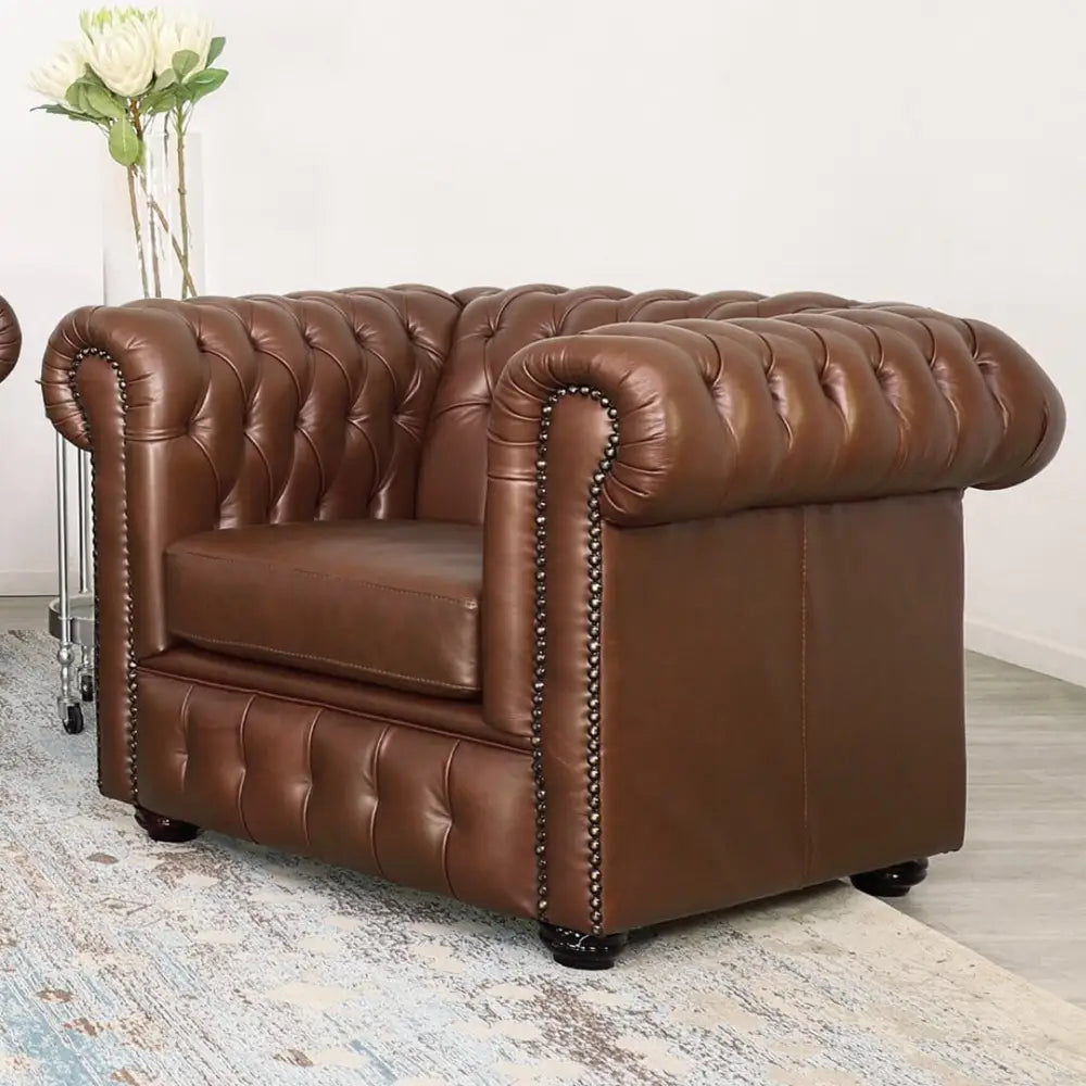 Kingston 1 Seater Leather Sofa - Leather Sofa Dark Regal Treacle 