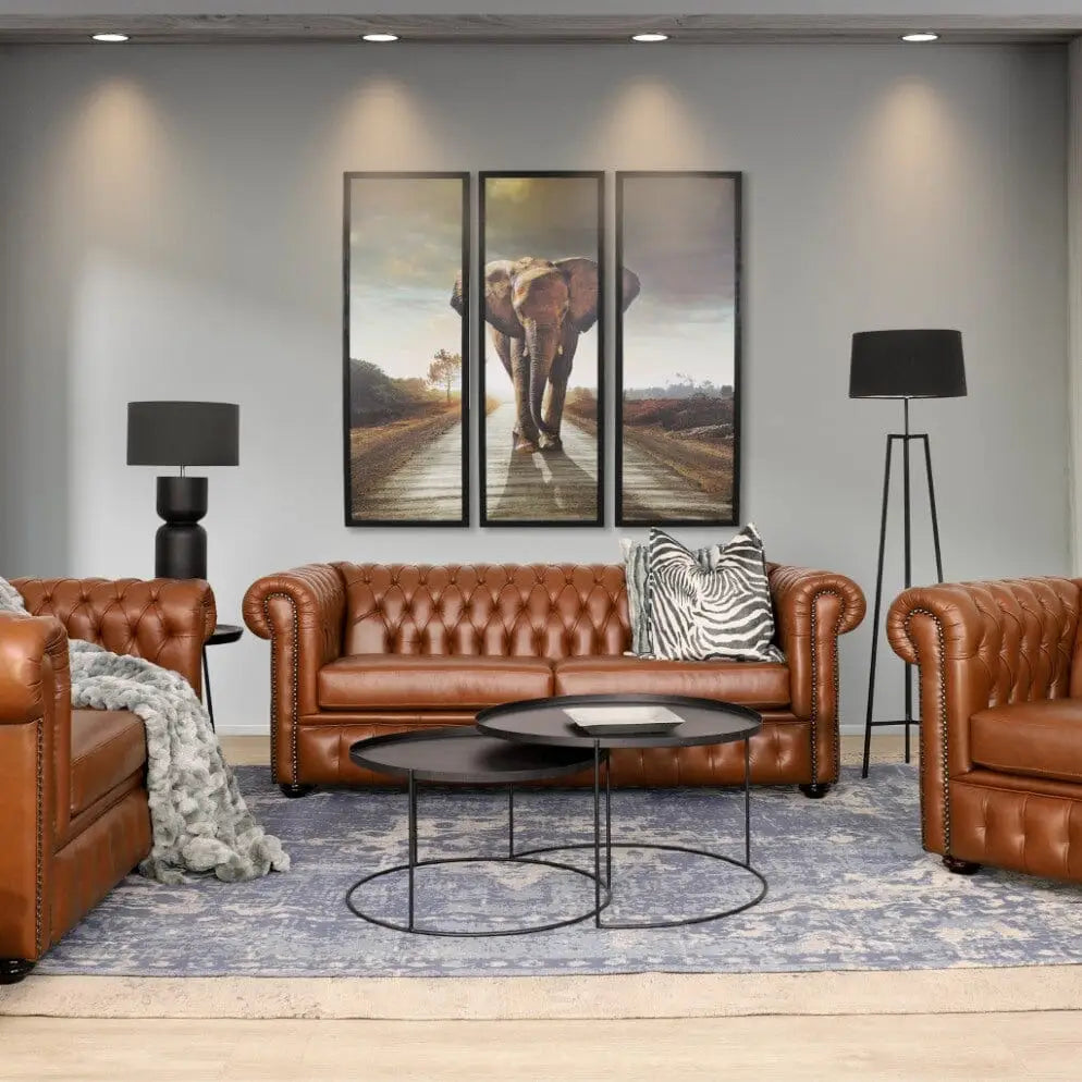 Kingston 3 + 2 + 1 Leather Couches Set  in a grand lounge setting Dark Regal Treacle 
