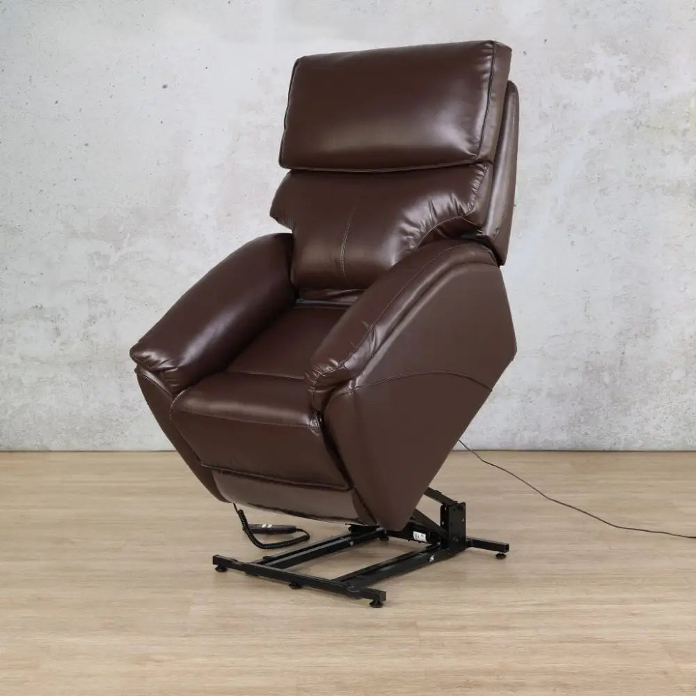Kolbe Electric 1 Seater Leather Recliner Chair - Leather Recliner Imperial Choc