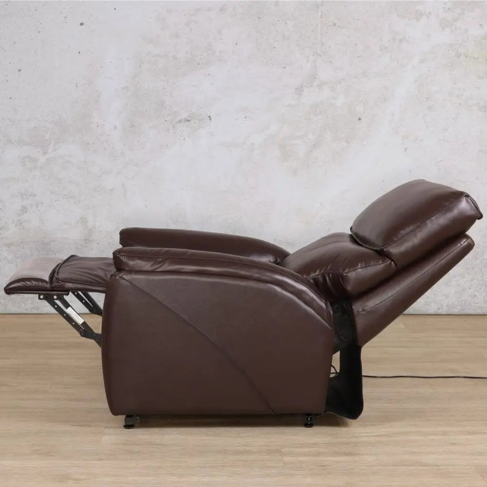 Kolbe Electric 1 Seater Leather Recliner Chair - Leather Recliner Imperial Choc
