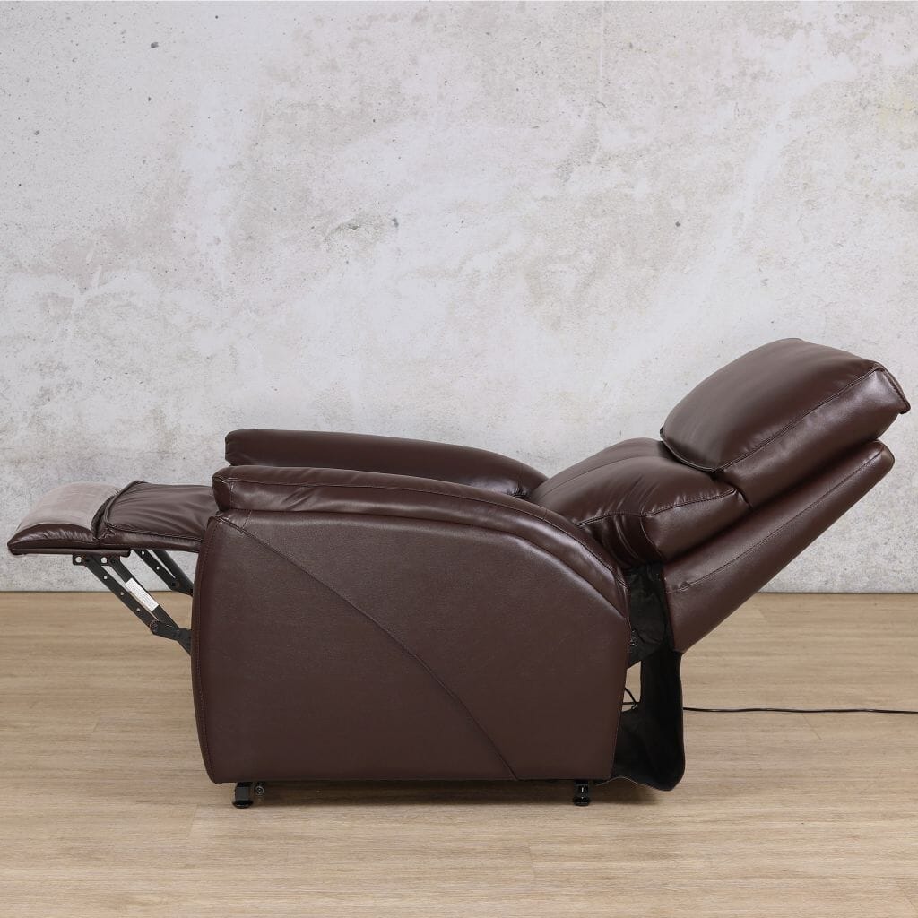 The Kolbe electric 1 seater leather recliner chair offers an adjustable backrest and footrest, making it the ideal choice for personalized relaxation.