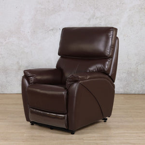 A modern single recliner chair from the Kolbe collection, featuring sleek lines, high-quality leather, and an electric reclining function for ultimate convenience.