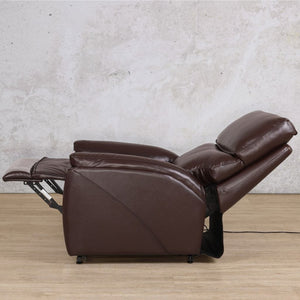 Kolbe Electric 1 Seater Leather Recliner Chair in full recline position from the side. For sale online from Leather Gallery. 