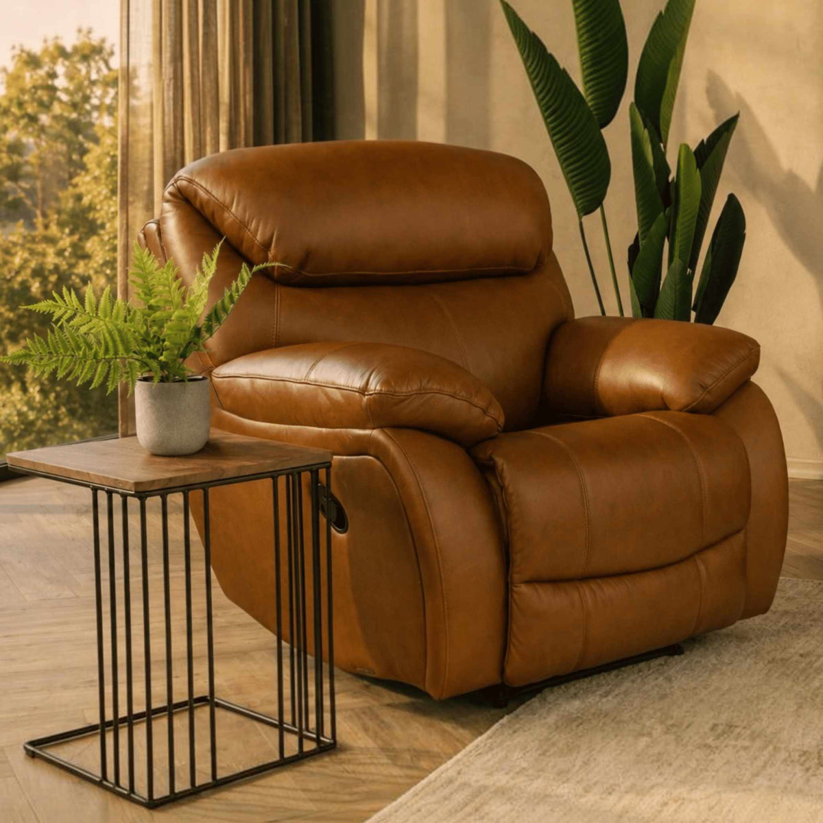 Kuta 1 Seater Leather Recliner Chair - Czar Pecan - Leather Recliner