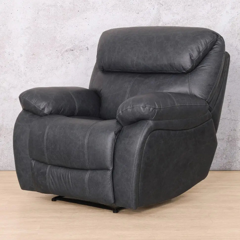 Kuta 1 Seater Leather Recliner Chair - Leather Recliner Bedlam Blue Night