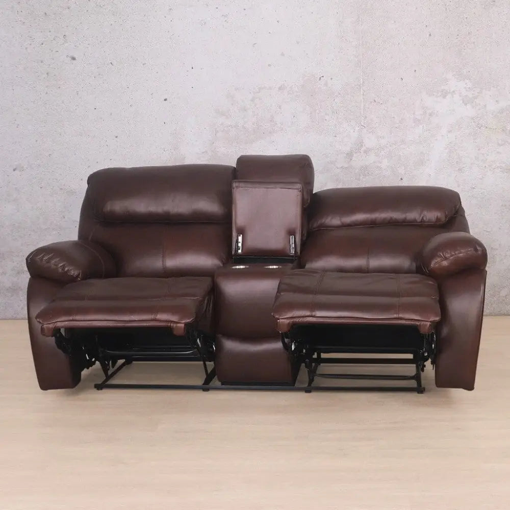 Kuta 2 Seater Home Theatre Leather Recliner - Leather Recliner- czar chocolate