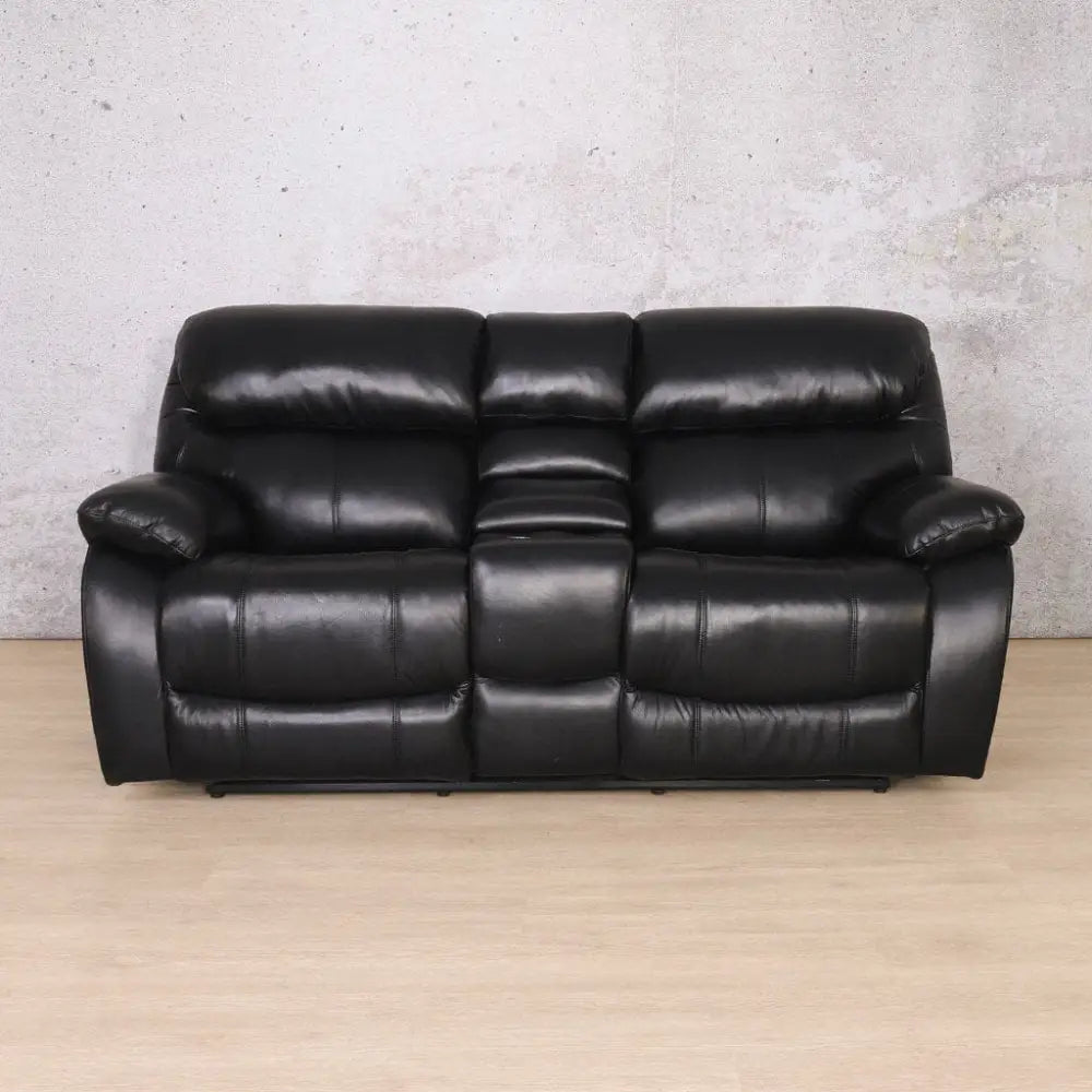 Kuta 2 Seater Home Theatre Leather Recliner - Czar Black - Leather Recliner