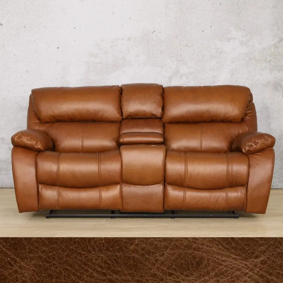 Kuta 2 Seater Home Theatre Leather Recliner - Royal Cognac - Leather Recliner