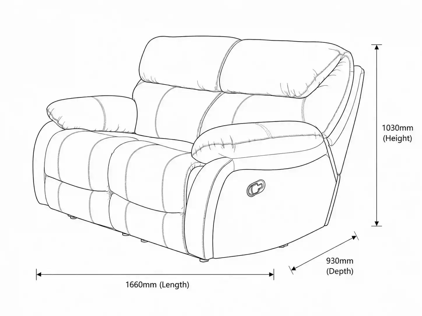 Measurement chart for Kuta 2 Seater Leather Recliner