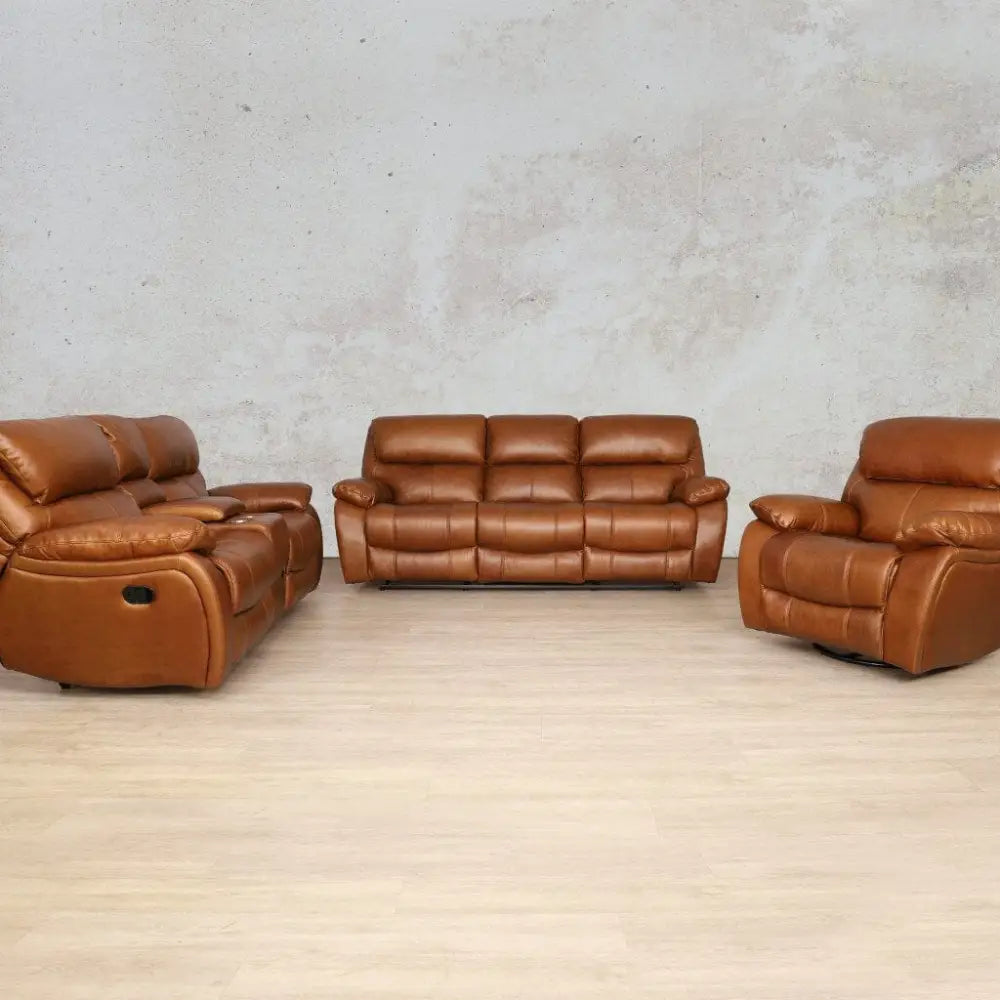 Kuta 3 + 2 + 1 Leather Recliner Home Theatre Suite - Leather Recliner-czar-pecan