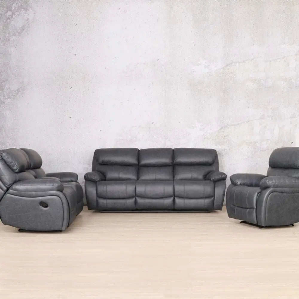 Kuta 3 + 2 + 1 Leather Recliner Home Theatre Suite - Leather Recliner- bedlam blue night