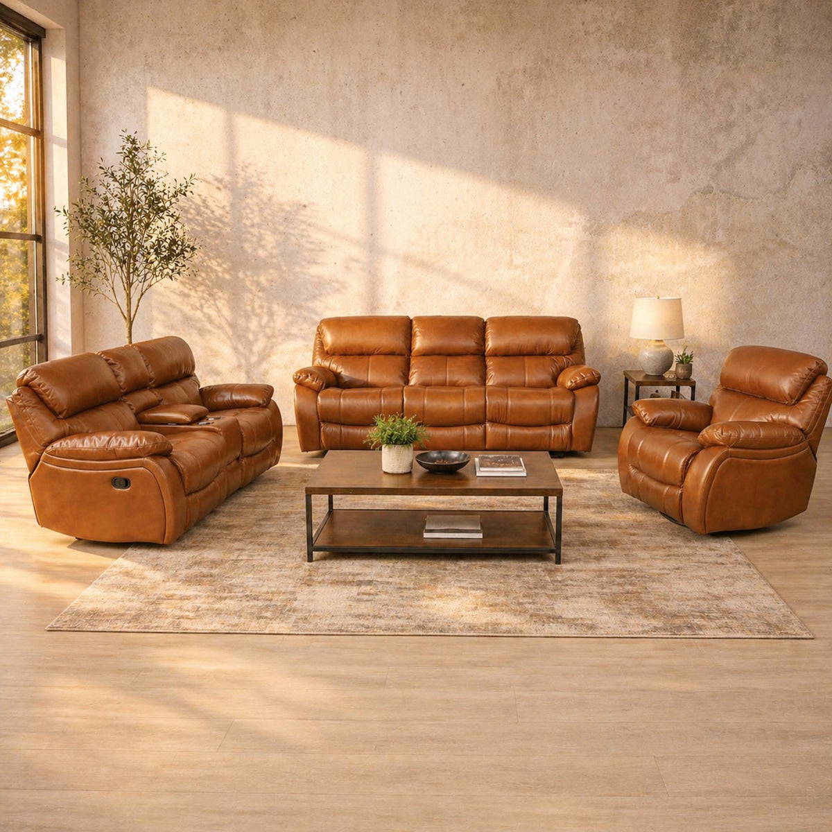 Kuta 3 + 2 + 1 Leather Recliner Home Theatre Suite - Czar Pecan - Leather ( Rocker)