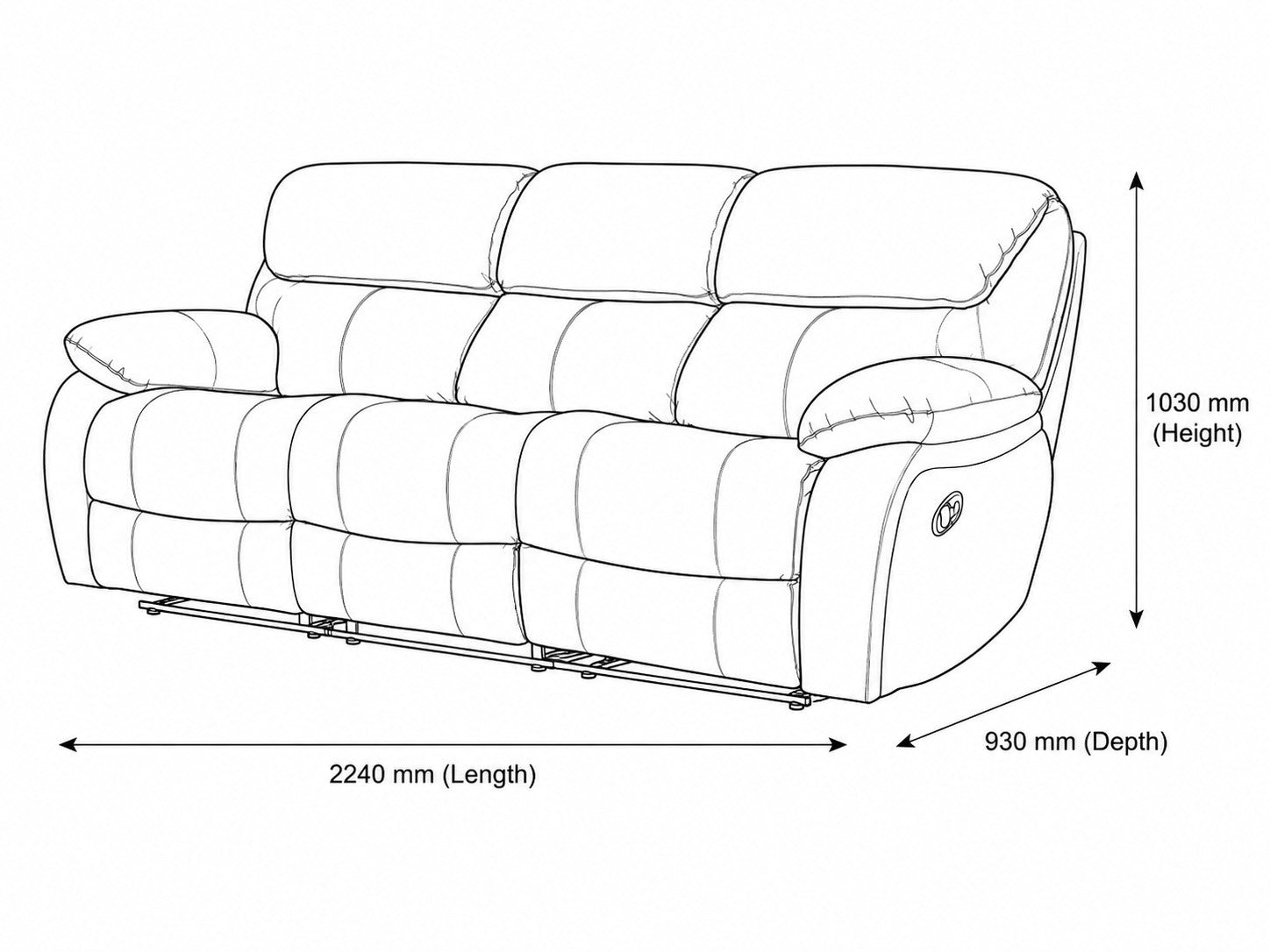 Measurement chart for Kuta  3 Seater Leather Recliner
