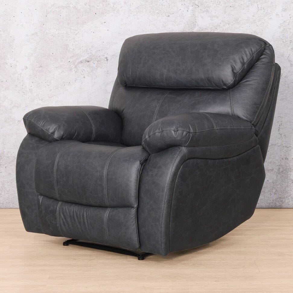 Kuta 1 Seater Leather Recliner in Bedlum Blue Night. 