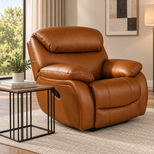 Kuta 1 Seater Leather Recliner Chair - Czar Pecan - Leather Recliner