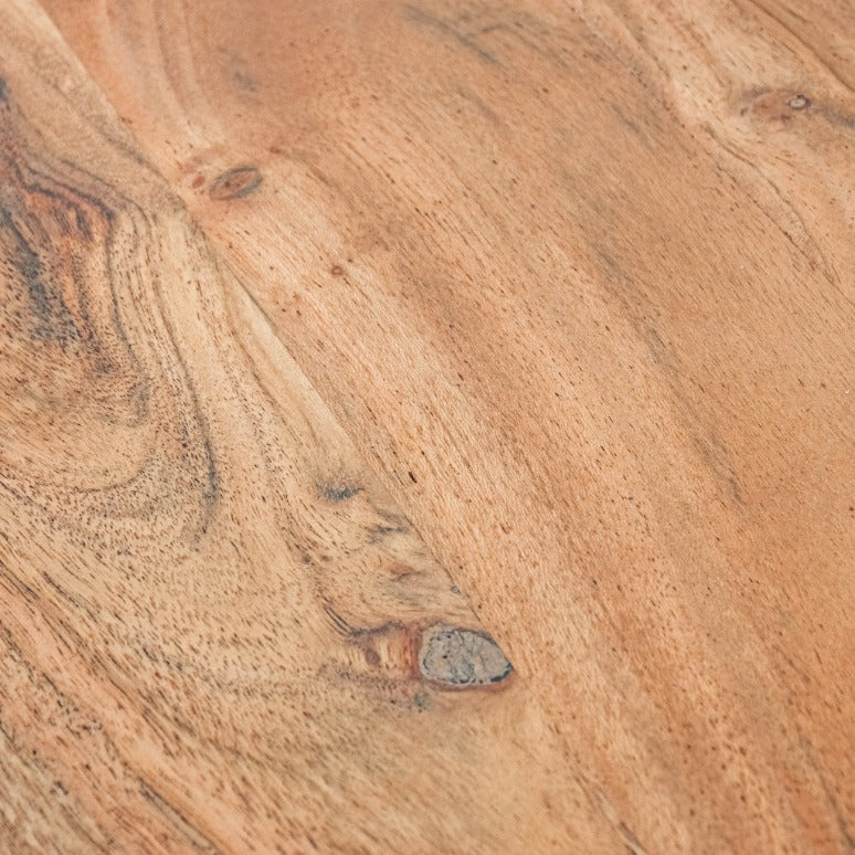 Detailed close-up of the natural wood grain and organic timber texture on a modern coffee table top, showcasing the premium finish of our coffee tables. 