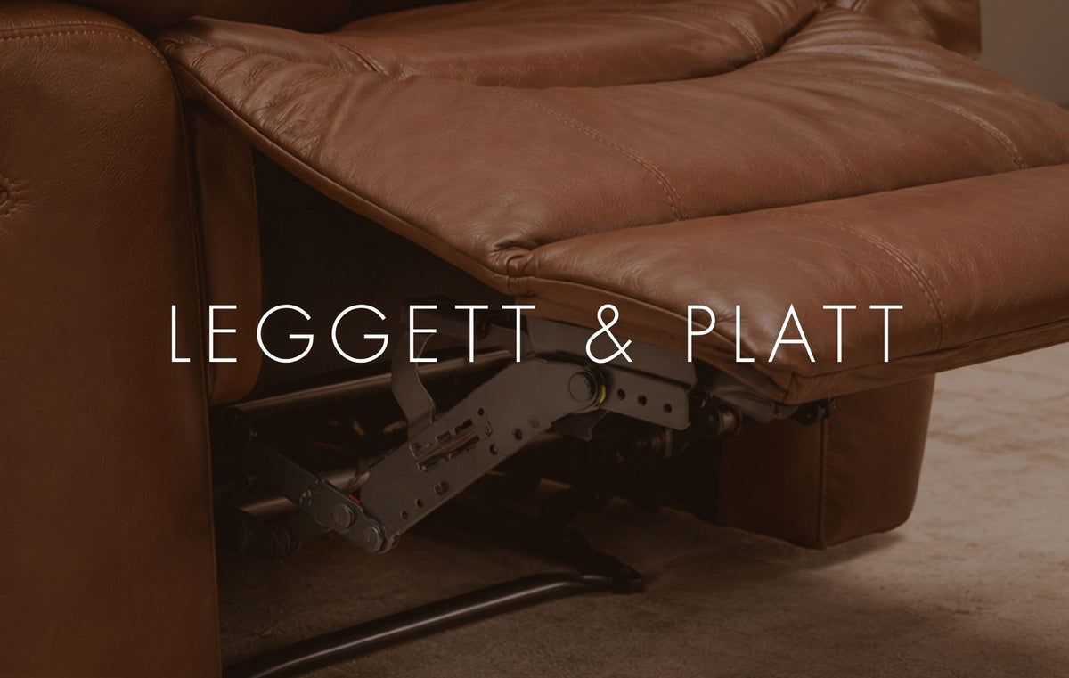 Close up view of the Leggett & Platt mechanism fitted into the Geneva recliner couch, in a new Imperial Royal Walnut Leather. | recliner couches, recliner chair, sofas and couches, couches for sale