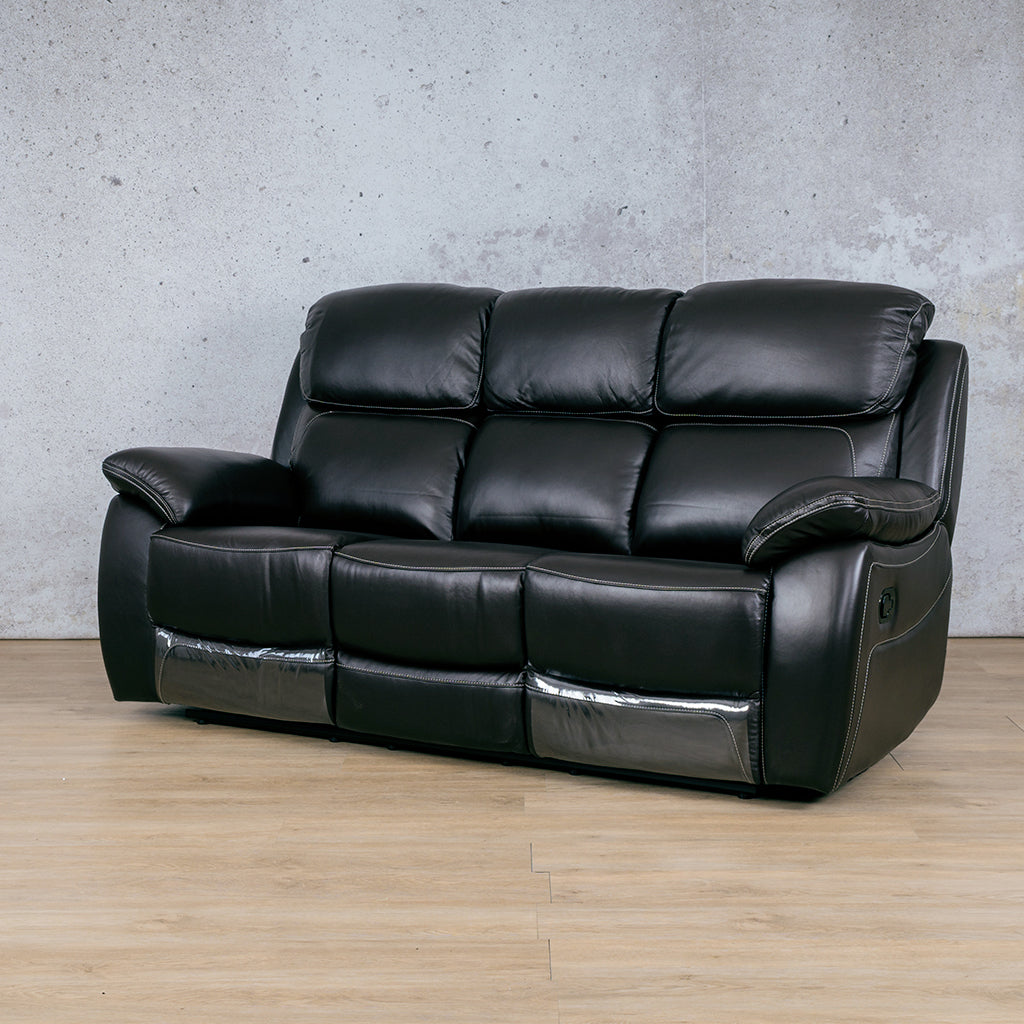 Lexington 3 Seater Leather Recliner - Black - Leather Recliner Black
