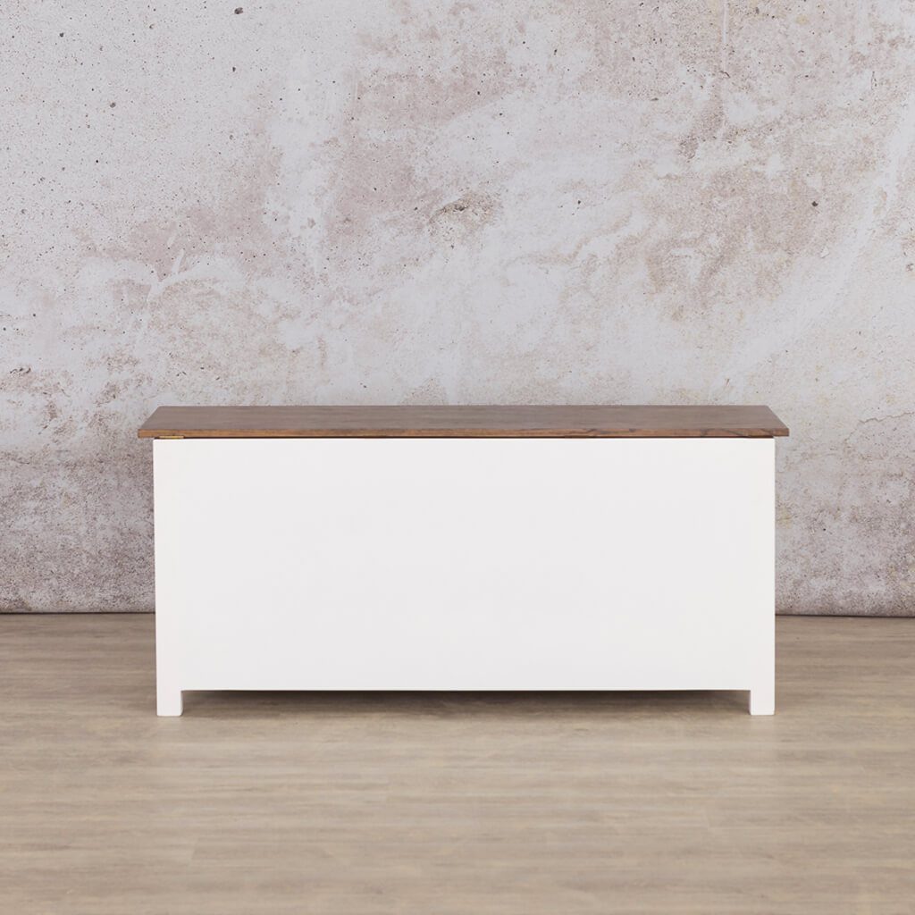 Back view of the Louvre Kist | Blanket Storage Box | Bedroom Storage | Leather Gallery Antique Dark Oak