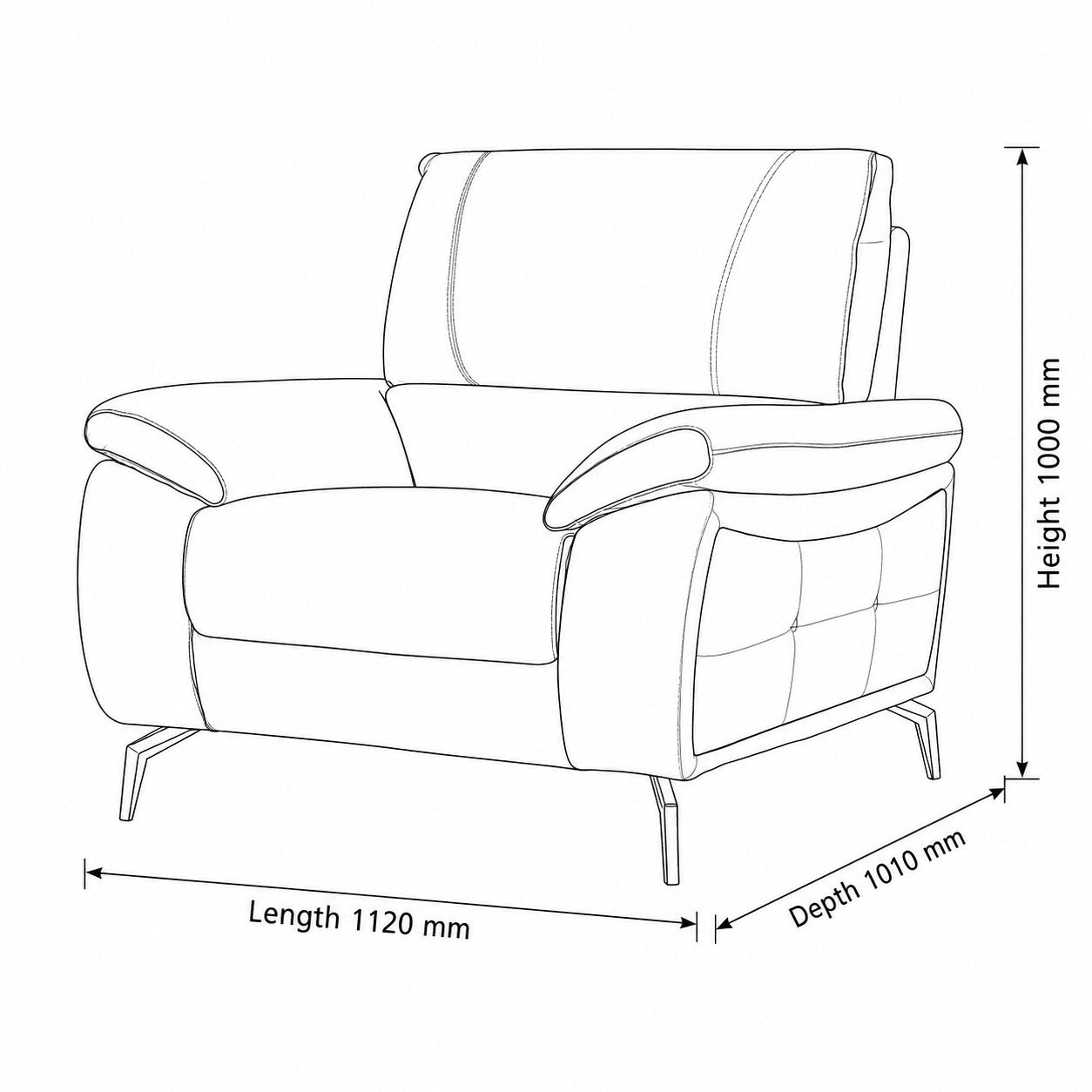 Measurement chart for Maddox 1 Seater Leather Couch