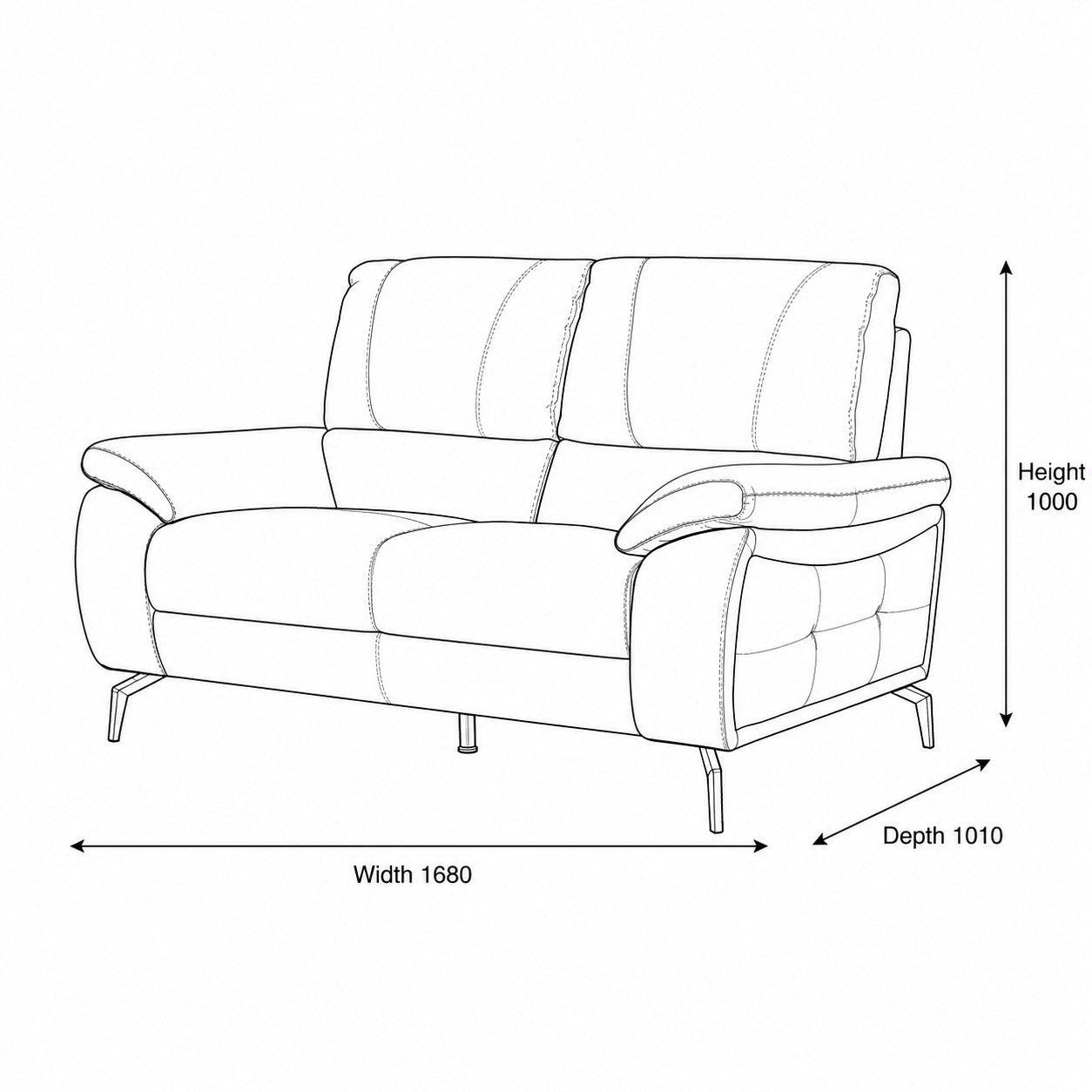 Measurement chart for Maddox 2 Seater Leather Couch